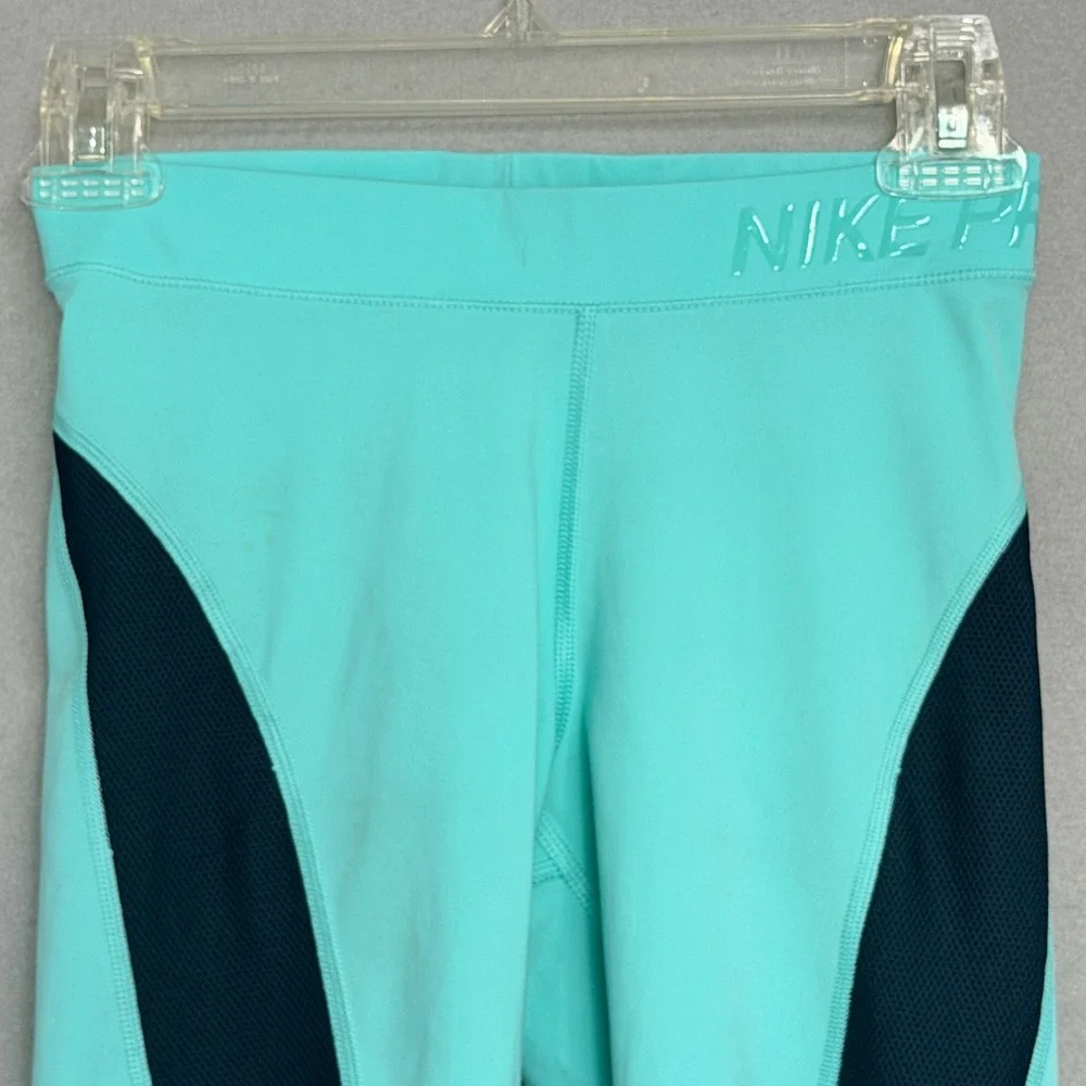 Nike Pro Hypercool Leggings Womens Size S Mint Navy Colorblock Mesh Activewear